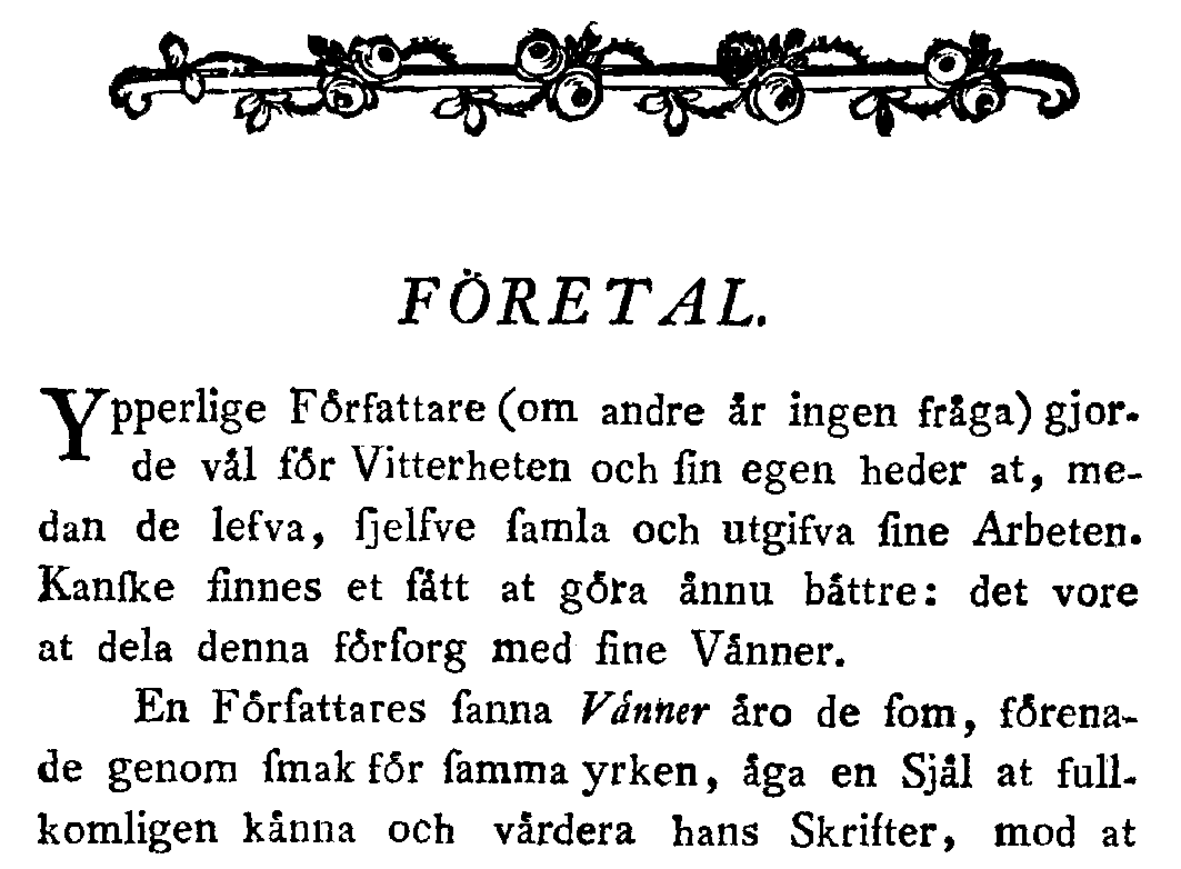Anfangszeilen des Vorworts in Fredmans Epistlar 1790